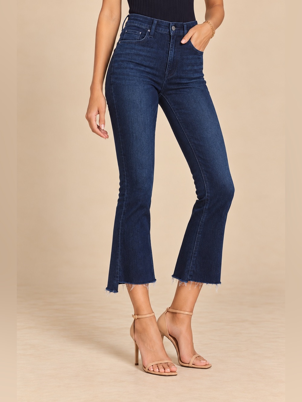 MOTHER Denim Crop Step Fray High Waist Jeans Movin On Up Dark Wash 26โ Inseam